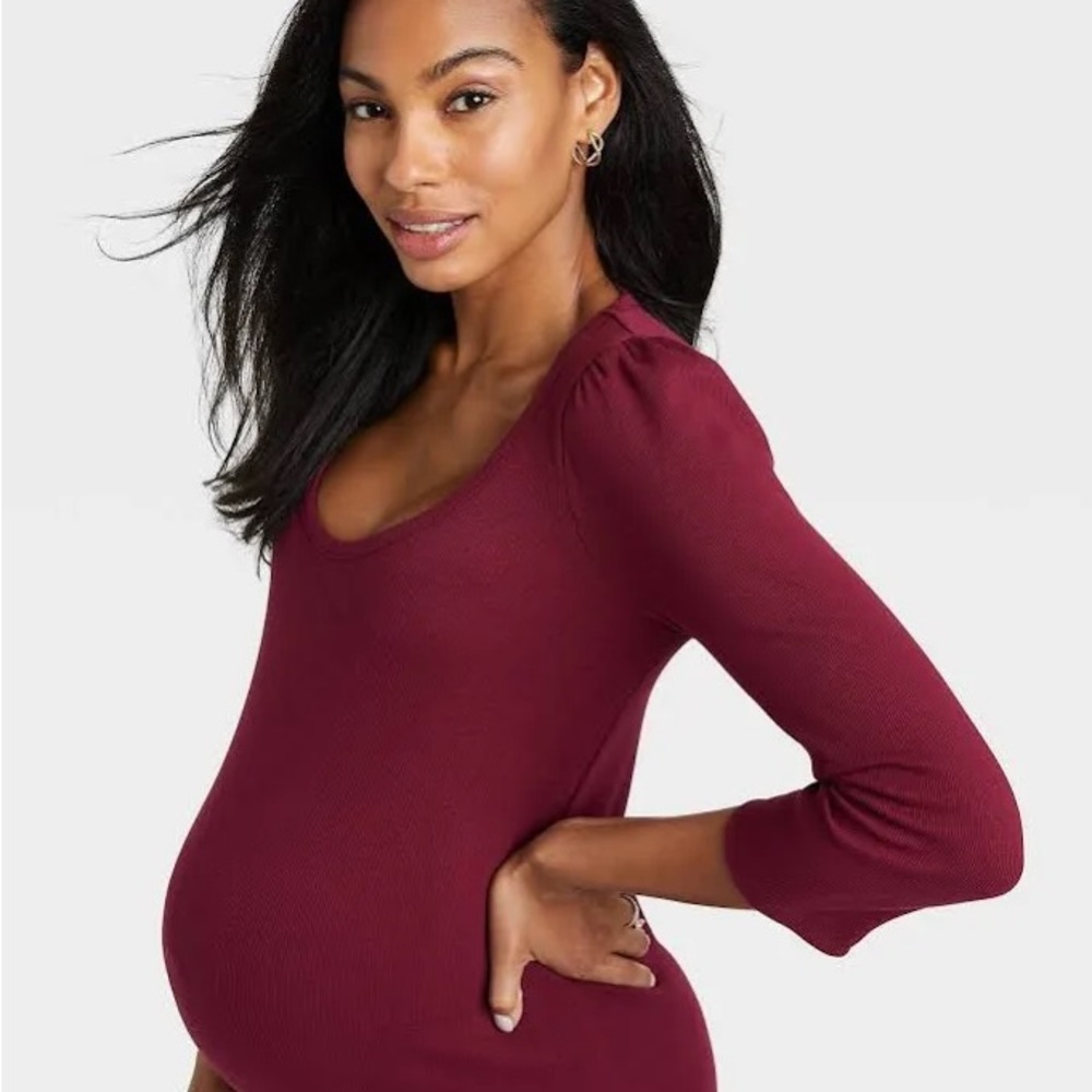 The Nines by Hatch Wine Red Ribbed Jersey Maternity Size Small Pre Owned